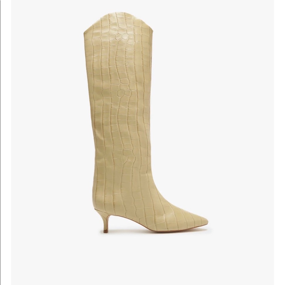 Schutz croc white knee high boots kitten heel leather